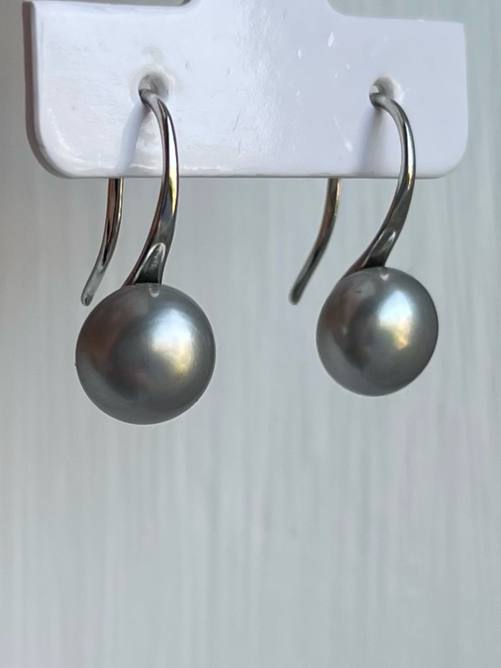 Sterling Silver 925 Hook Earrings with Grey Pearl Drops